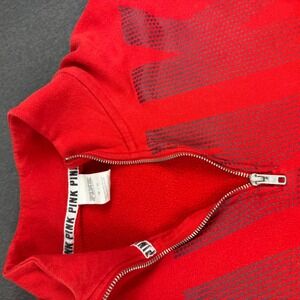 PINK Victoria's Secret‎ Red Quarter Zip Sweatshirt Mens M Logo Pocket Pullover